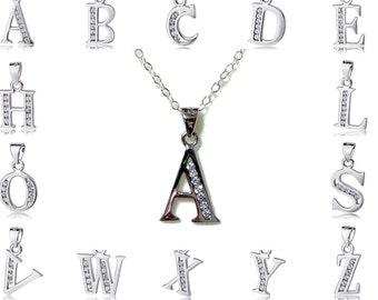 Letter Initial Cz Necklace, Alphabet Necklace, Personalized Name Cubic Zirconia Pendant, A B C D F G H I J K L M N O P Q R S T U V Q X Y Z