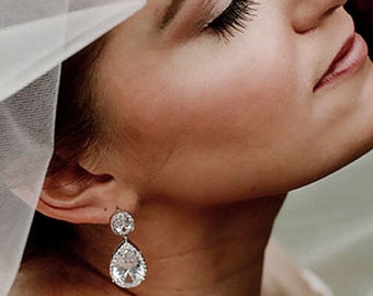 Pear Drop Bridal Earrings, Teardrop Wedding Earrings, Cubic Zirconia Cz Dangle Earrings, Silver Wedding Jewelry, Gift for Her, ASTRA
