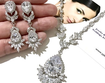 Regency Bridal Jewelry Set, Vintage Style Bridal Earrings, Statement Bridal Necklace, Elizabeth Victorian Wedding Cz Jewelry Gifts, RISKA