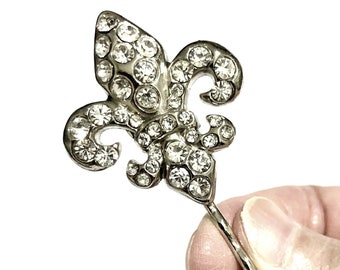 Fleur De Lis Bridal Hair Pin, Tudor Victorian Wedding Vintage Style Pin, Crystal Bridal Hair Jewelry, Royalty Bridal Headpiece Gift HERALDRY