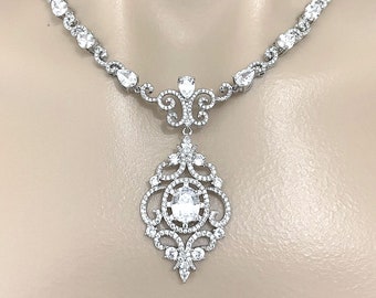 Collar nupcial victoriano con candelabro, colgante de circonitas cúbicas con filigrana y ornamentación, joyería vintage glamurosa, ARYANA