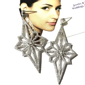 Art Deco Bridal Jewelry Set, Moon Star Earrings, Celestial Glam Statement Cz Necklace, Galaxy Wedding, LUNAR image 4
