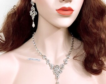 Joyería nupcial llamativa, pendientes de novia con perlas y candelabro estilo Regencia, collar de novia glamuroso, joyería de estilo victoriano vintage, STRUDEL