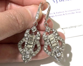 Art Deco Bridal Earrings, Gatsby Wedding Earrings, 1920s Vintage Style Bridal Jewelry, Rhinestone Crystal Dangle Wedding Jewelry Gift, LYRA