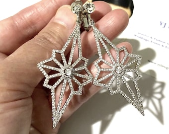 Pendientes de clip con forma de estrella Art Déco, joyería nupcial celestial con circonitas cúbicas, LUNAR