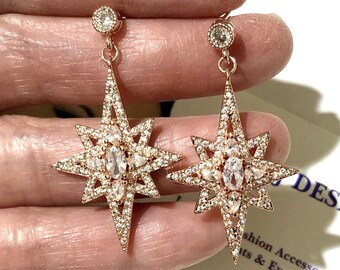 Starburst Bridal Earrings, Celestial Wedding Earrings, Cubic Zirconia Cz Star Earrings, GALAXY Wedding Comet Jewelry, Rose Gold Bridal Gifts