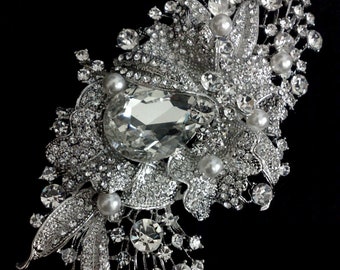 Leaves Wedding Brooch, Crystal Bridal Broach, Sash Pin, Vines Bridal Jewelry, Boho Vintage Style Wedding Jewelry, Silver or Gold Gift, ABBEY