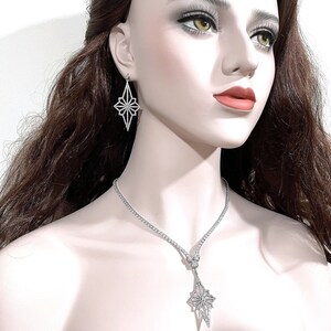 Art Deco Bridal Jewelry Set, Moon Star Earrings, Celestial Glam Statement Cz Necklace, Galaxy Wedding, LUNAR image 3