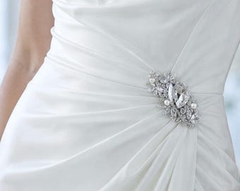 Crystal Bridal Brooch, Rhinestone Flower Sash Pin, Floral Garden Wedding Bustier Jewelry, MONICA