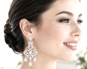 Chandelier Bridal Earrings, Art Deco Gatsby  Crystal Jewelry, Edwardian Vintage Style Wedding, Downton Abbey Accessories, CARMEN