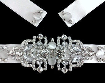 Gatsby Vintage Wedding Regency Style Sash, Art Deco Bridal Sash, Statement Wedding Belt, Geometric Bridal Dress Jewelry, Crystal Belt, EVITA