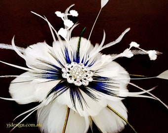 Something Blue Bridal Fascinator, Peacock Wedding Headpiece, Feather Bridal Headpiece, Flower Hair Clip, Feather Fascinator, ART NIRVANI