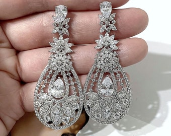 Art Deco Bridal Earrings, Glam Statement Wedding Jewelry, Old Hollywood Glamour Bridal Jewelry, Regency Vintage Style Cz Earrings, STARLET
