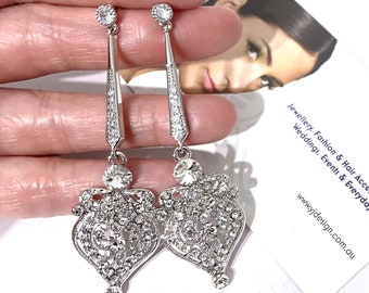 Art Deco Bridal Earrings, Victorian Wedding Filigree Crystal Dangles, Linear Bar Posts, Gatsby Jewelry, ALLY