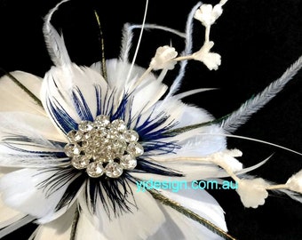 Peacock Bridal Fascinator, Feather Flower Hair Clip, Something Blue Wedding Headpiece, Nouveau Vintage Style Accessory, ART NIRVANI