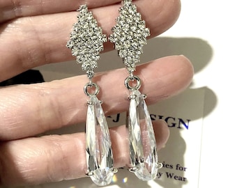 Art Deco Bridal Earrings on Sterling Silver Geometric Posts, 1920s Vintage Style Gatsby Wedding Jewelry, CHARMANT