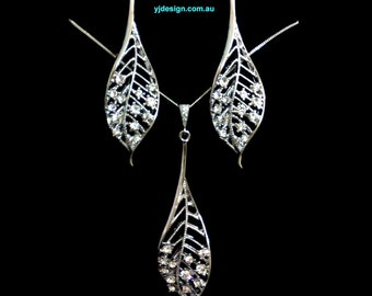 Leaf Bridal Jewelry, Leaves Wedding Earrings, Crystal Bridal Necklace, Leaf Pendant, Wedding Jewelry Gifts, Dangle Bridal Earrings, LEAFY