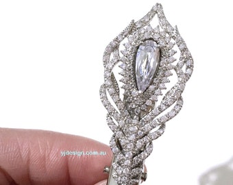 Pinza para el cabello de boda con forma de pavo real, pasador nupcial de plumas de pavo real con circonitas cúbicas, tocado Art Nouveau, PAFAGEL