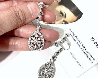 Art Deco Clip On Bridal Earrings, Gatsby Flapper Wedding, Downton Abbey Vintage Style Bridesmaids Jewelry, DECORIA
