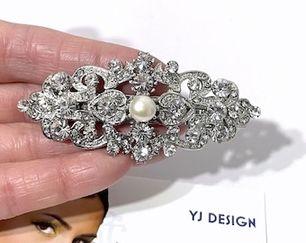 Art Deco Wedding Hair Clip, Gatsby Bridal Hairclip, Crystal Barrette, Bridal Hair Jewelry, Freshwater Pearl Bridal Headpiece Gift, JAREDIA