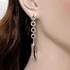 Art Deco Bridal Earrings, Long Dangle Chandelier Wedding Earrings, Geometric Rectangle Bar Linear Drop Earrings, Pentagon Cz Jewelry, SOLEIL image 1