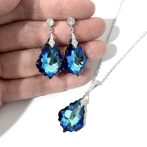 Something Blue Teal Bridal Jewelry, Art Deco Bridal Earrings, Peacock Wedding Necklace, Crystal Geometric Earrings, Art Nouveau Jewelry DIVA