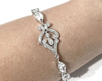 Braut Armband, Braut Armband, Braut Armband, Victorian Hochzeit Armband, Glam Cz Armband, Regency Schmuck, Vintage Stil Accessoire, Geschenk für Sie, GLORIA
