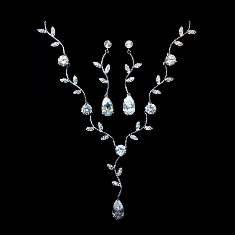 Vine Bridal Jewelry Set Twigs Wedding Necklace Leaves Dangle Etsy