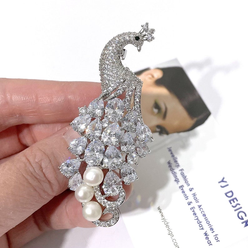 Broche Papillon Romantique En Zirconium Cubique - Plaqué Or Blanc Rhodié - Idéal Mariage