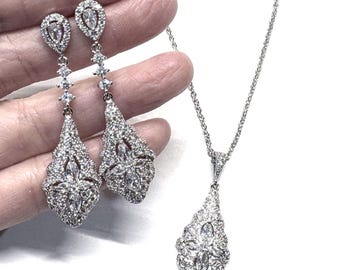 Art Deco Bridal Jewelry Set, Downton Abbey Wedding Earrings, 1920s Gatsby Vintage Style Necklace, Micro Pave Cz Dangles, ARIELLA