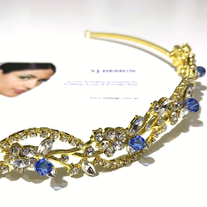 Something Blue Hair Tiara ADORNA Grecian Leaves Crown Bridal Halo Wedding Tiara Crystal Headpiece Vines Bridal Tiara Floral Crown