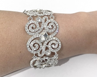 Statement Bridal Bracelet, Victorian Wedding Jewelry, Regency Vintage Style Bracelet, Crystal Bracelet, Bling Glam Jewelry Gift, STRUDEL