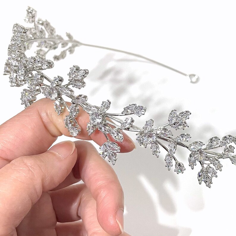 Vines Bridal Tiara, Cz Bridal Headband, Wedding Wreath, Floral Leaves Crown, Bridal Halo, Silver or Gold Headpiece, Wedding Hair Tiara, GAIA image 8