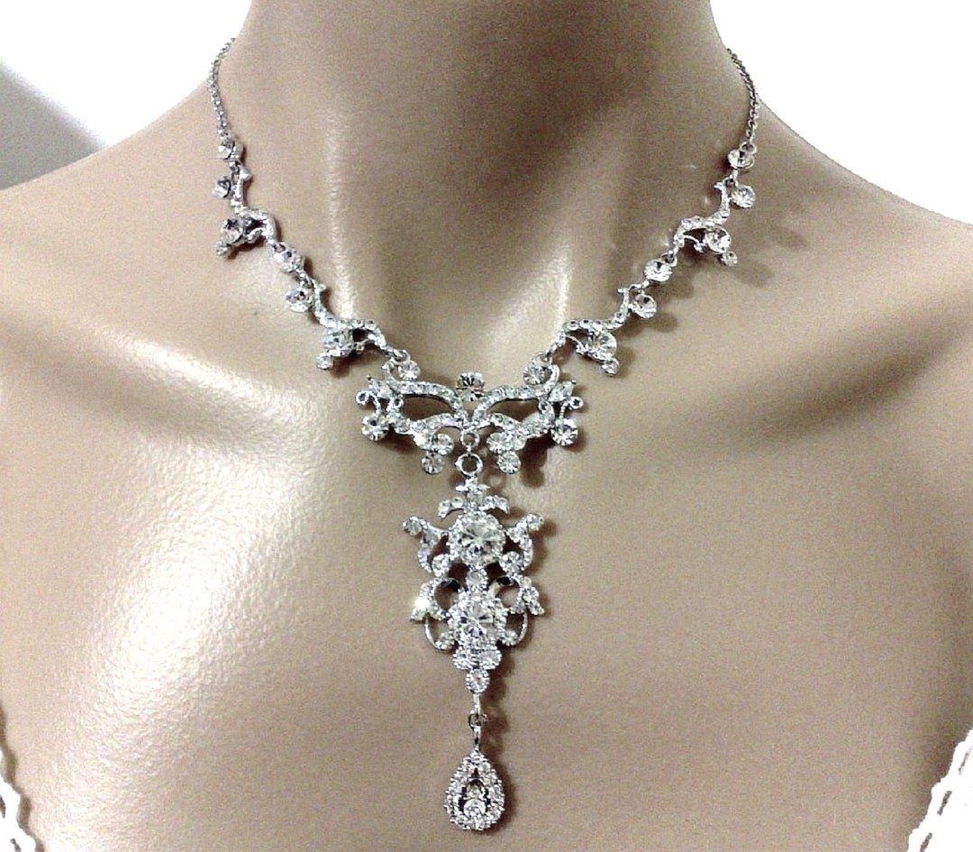 Statement Wedding Necklace, Chandelier Bridal Necklace, Victorian