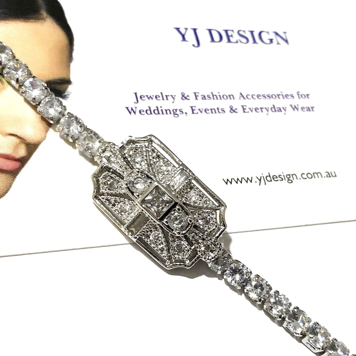 Bracelet Argenté Art Déco Strass Bleu Style Great Gatsby - Modèle QD29 - Neuf Sans Emballage