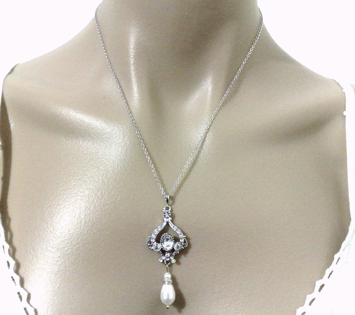 Chandelier Bridal Jewelry Set Pearl Bridal Earrings Clear Etsy