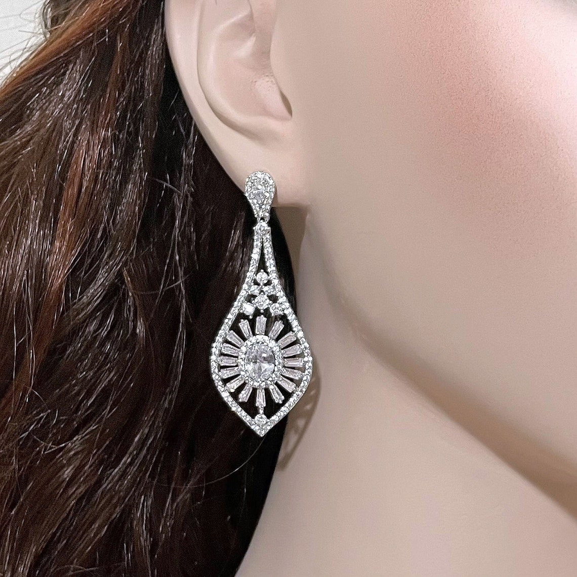 Art Deco Bridal Earrings Statement Wedding Earrings SUNSHINE Etsy