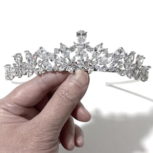 Royal Bridal Tiara, Vintage Style Regency Wedding Crown, Royalty Inspired Bridal Headpiece, Cz Zirconia Glam Bridal Hair Jewelry, SOFIA