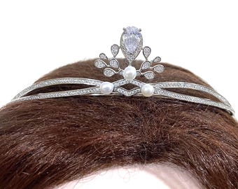 Peacock Bridal Tiara, Art Nouveau Wedding, Teardrop Paisley Feather Shape Cz Hair Crown, Vintage Style Silver Wedding Headpiece, NOVA