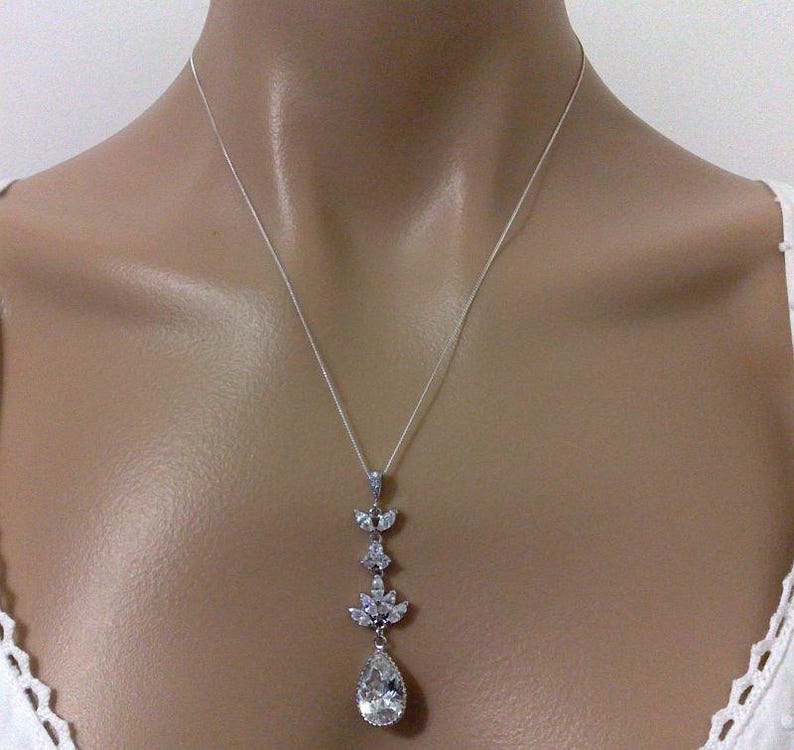 Dangle Wedding Earrings HARMONY Teardrop Wedding Jewelry Pearl Bridal Jewelry Cubic Zirconia Bridal Earrings Cz Drop Bridal Necklace