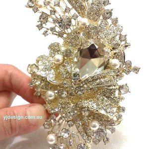 Leaves Wedding Brooch, Crystal Bridal Broach, Sash Pin, Vines Bridal Dress Jewelry, Boho Wedding Jewelry, Silver or Gold Gift for Her, ABBEY Gold, pearls