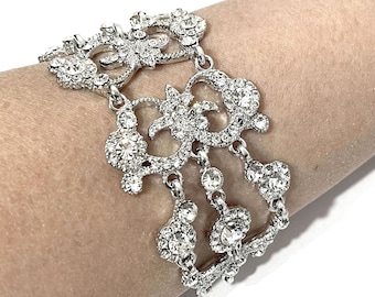 Victorian Wedding Statement Bridal Bracelet, Glam Old Hollywood Vintage Style Damask Fashion Rhinestone Crystal Jewelry Gift, ARMANIA