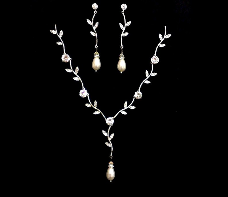 Vine Bridal Jewelry Set Twigs Wedding Necklace Leaves Dangle Etsy