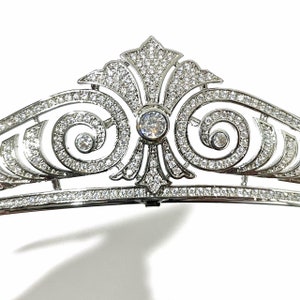 Gatsby Wedding Tiara, Art Deco Bridal Tiara, Vintage Style Wedding Crown, Fleur De Lis Bridal Headpiece, Pearl Cz Hair Accessory, FLEURA image 8