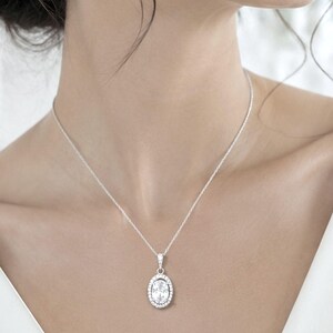 Oval Bridal Jewelry Set, Geometric Earrings with Sterling Silver Bar Posts, Cz Dangle Necklace, Classic Wedding Jewelry, OVALIA image 4