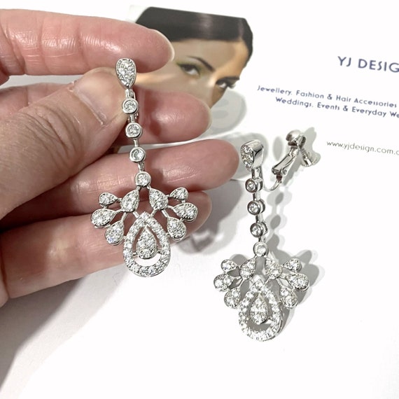 Peacock Bridal Earrings Clip On, Bird Feather Clipon Earrings, Art