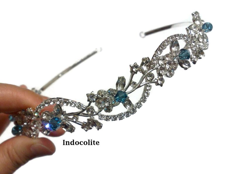 Something Blue Hair Tiara ADORNA Grecian Leaves Crown Bridal Halo Wedding Tiara Crystal Headpiece Vines Bridal Tiara Floral Crown