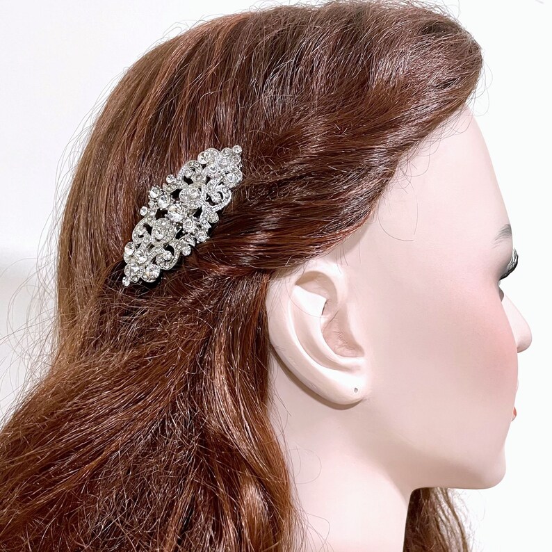 Victorian Wedding Hair Clip, Crystal Bridal Hairclip, Rhinestone Barrette, Bridal Hair Jewelry, Ivory White Pearl Bridal Headpiece, JAREDIA image 3