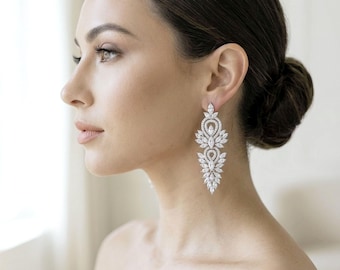 Pendientes de novia estilo araña de glamour hollywoodiense, joyería nupcial llamativa, colgantes de circonita cúbica en plata, oro amarillo o rosa, SAMURAI
