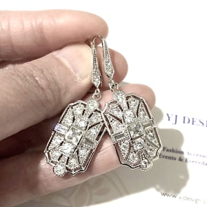 Conjunto de joyas nupciales estilo Regencia, pendientes Art Déco, collar de boda real Gatsby, regalos de oro rosa o plata estilo años 20 con circonitas cúbicas, ELITE Silver earrings